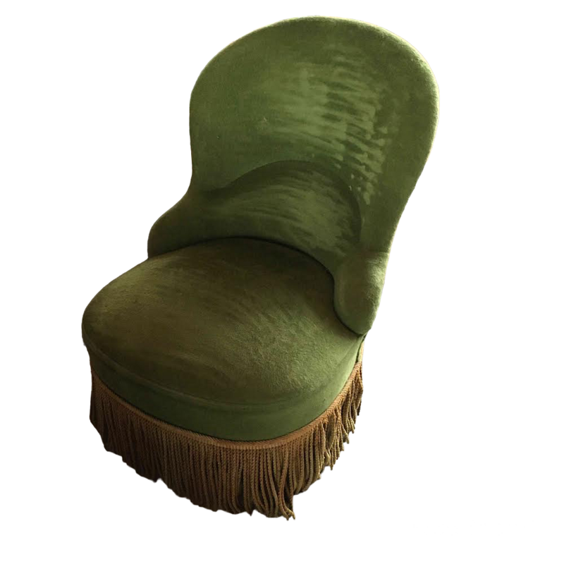 Fauteuil crapaud velours vert liseuse