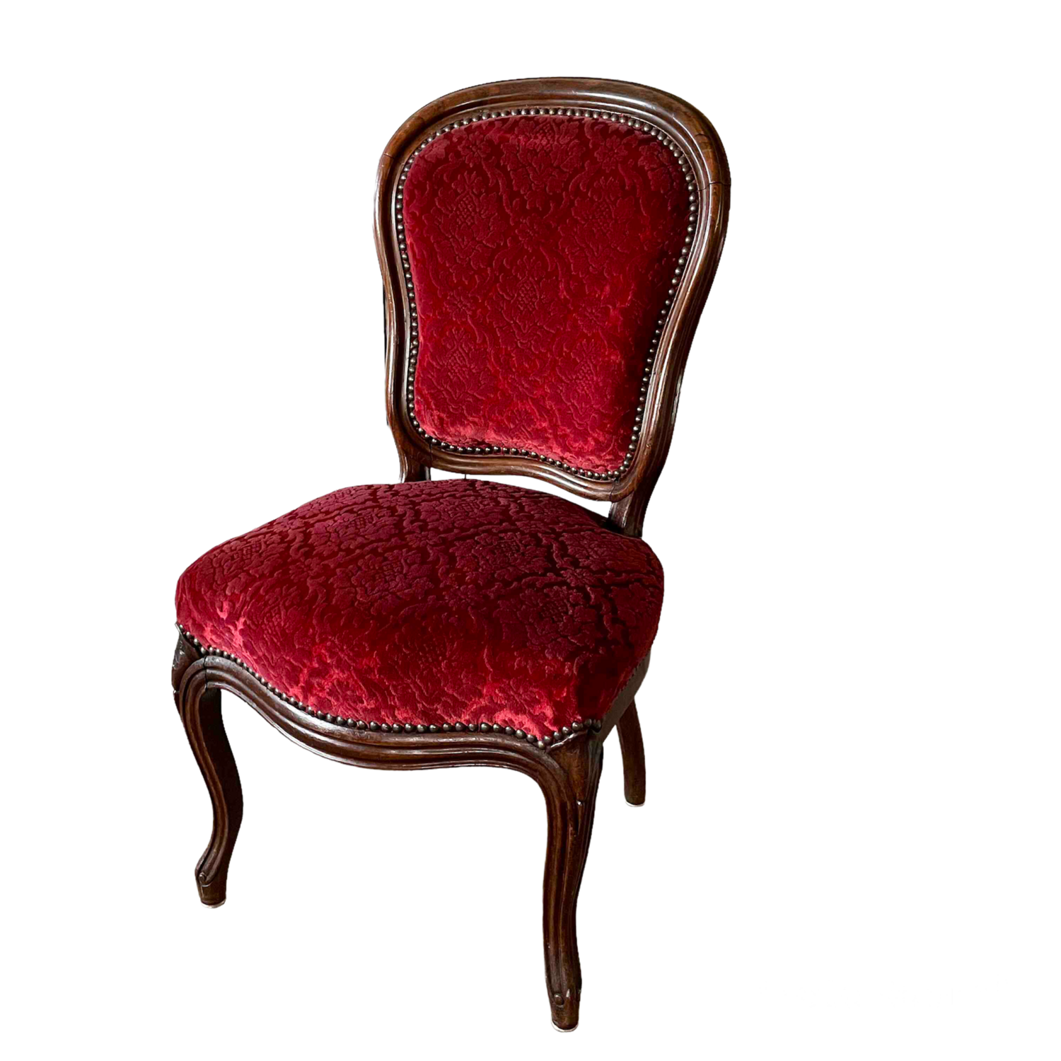 Chaise bois velours rouge