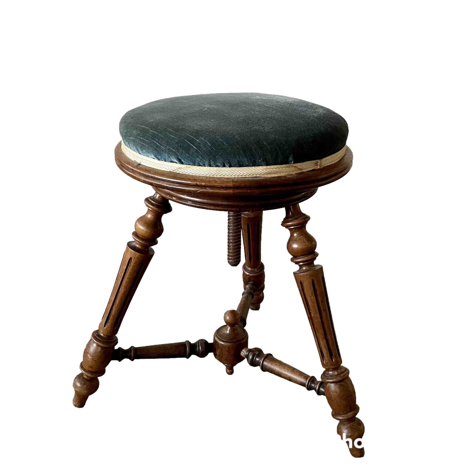Tabouret bois piano assise velours bleu