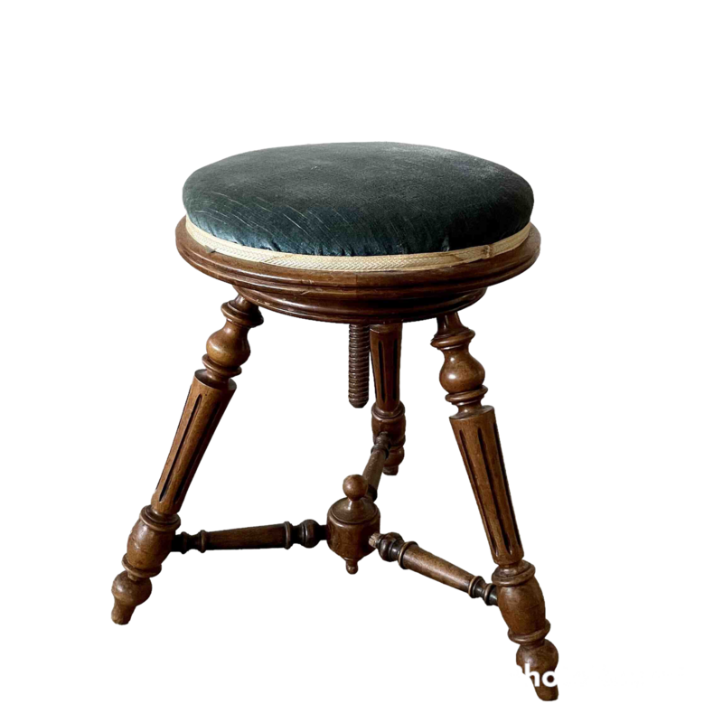 Tabouret bois piano assise velours bleu Tabouret bois piano assise velours bleu