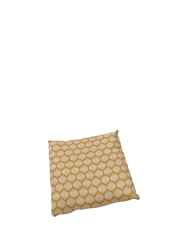 Coussin moutarde dessins blancs