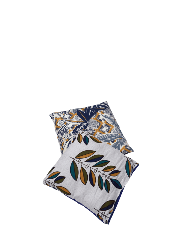 Coussin Bleu motif  bleu moutarde