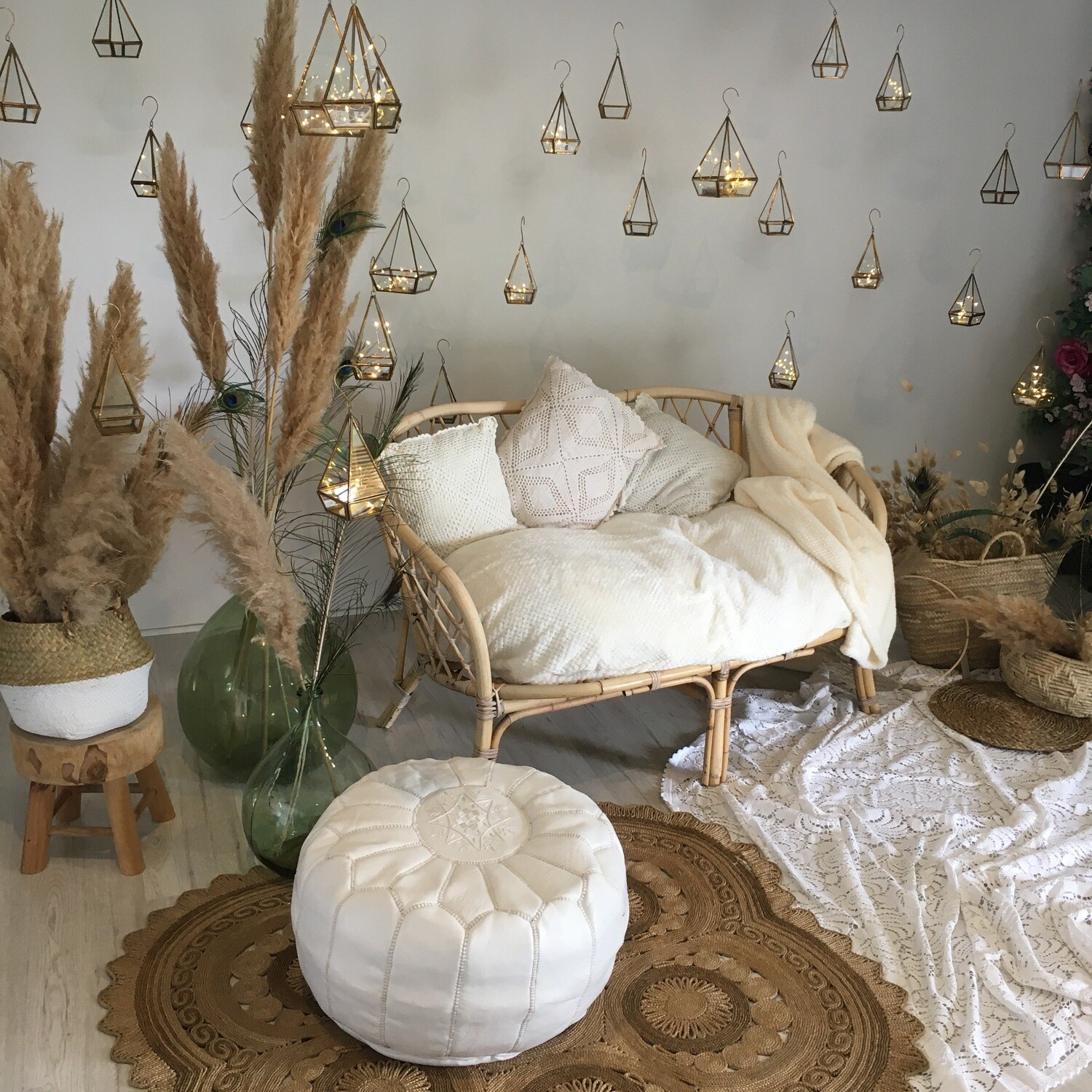 Photobooth bohème banquette rotin