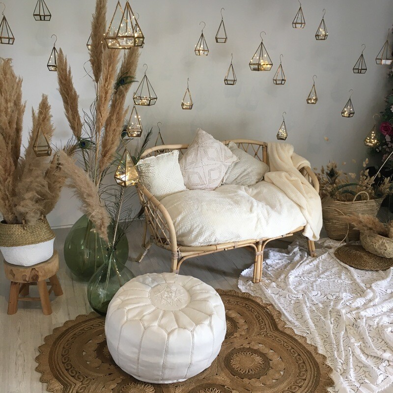 Photobooth bohème banquette rotin