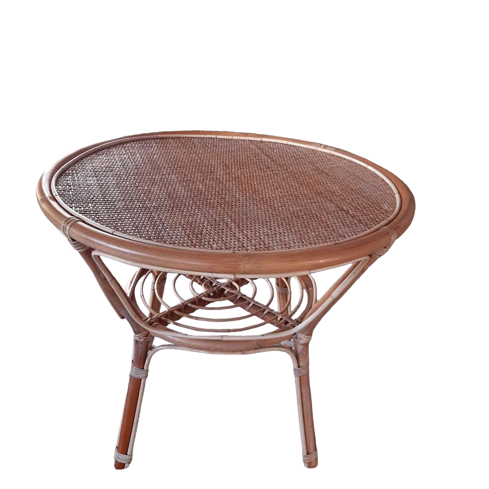 Table basse rotin ronde liseré blanc