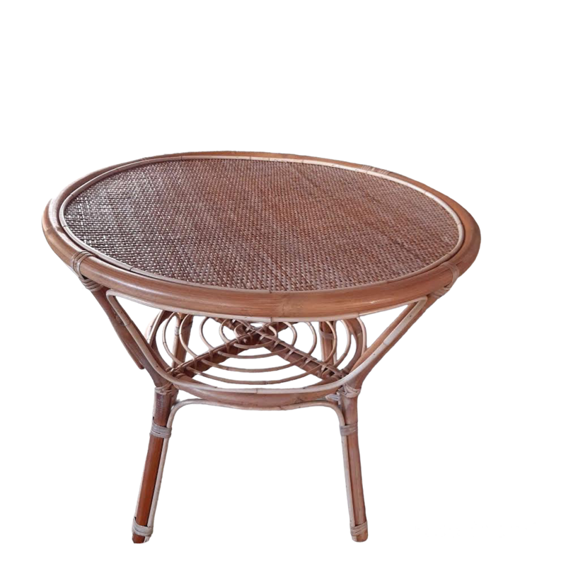 Table basse rotin ronde liseré blanc