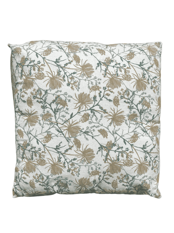 Coussin beige fleuri vert et jaune