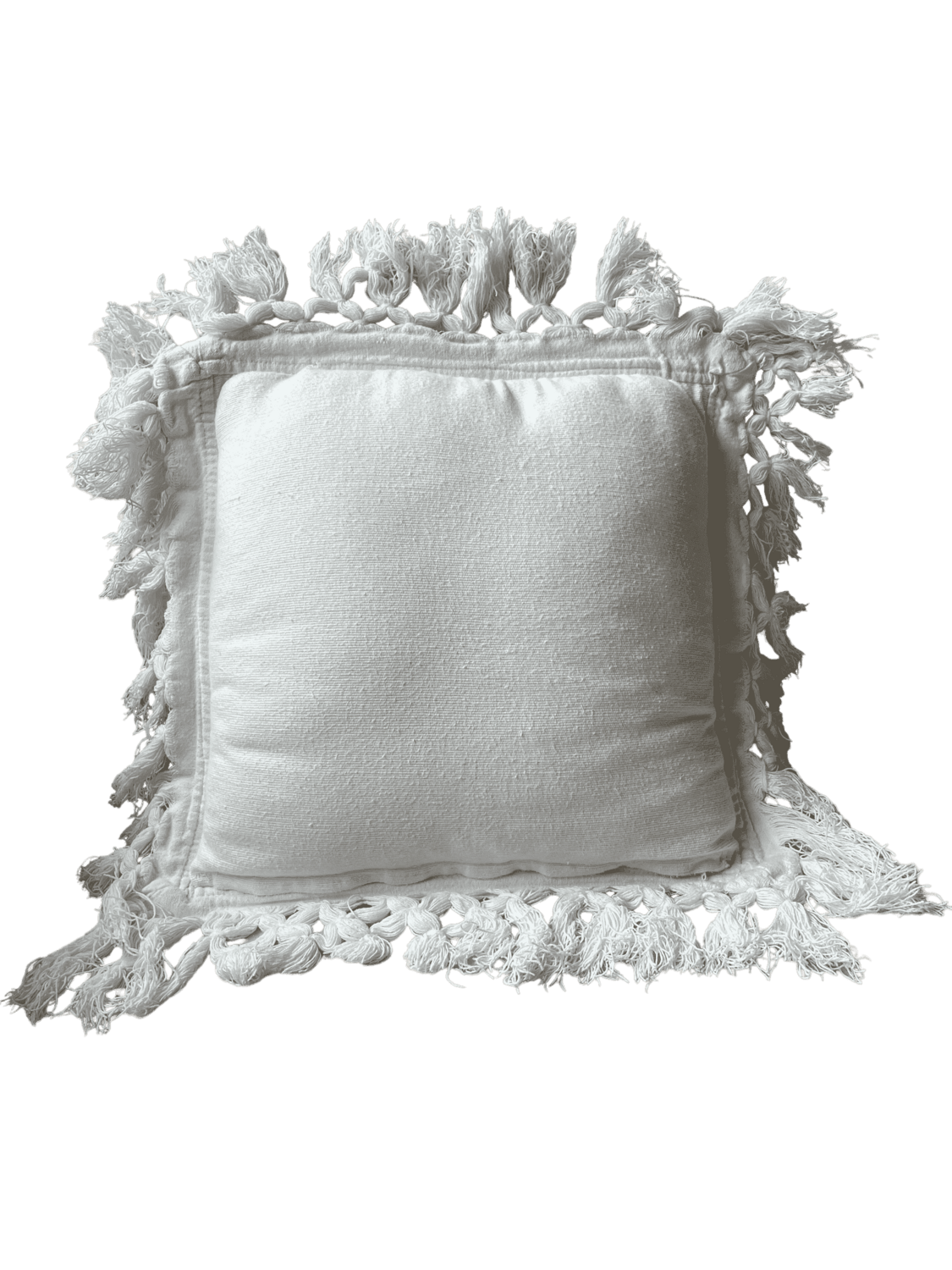 Coussin blanc franges tressées