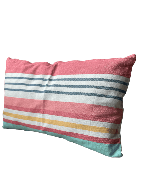 Coussin rectangle rayé rose bleu jaune