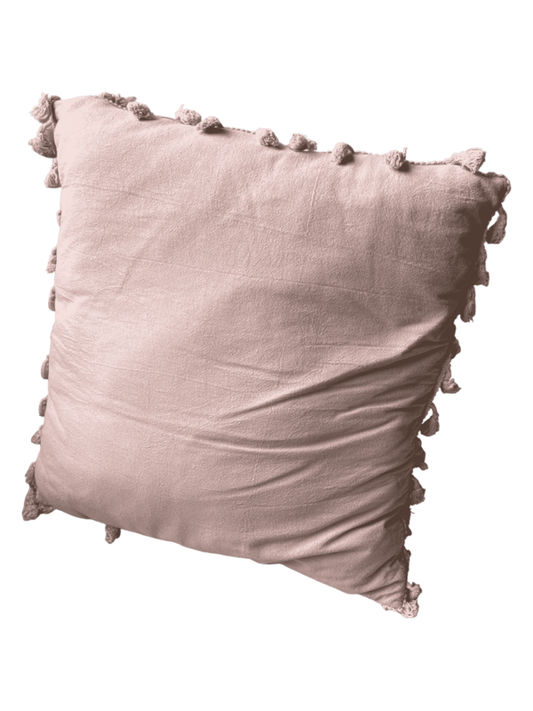 Coussin rose pale pompons