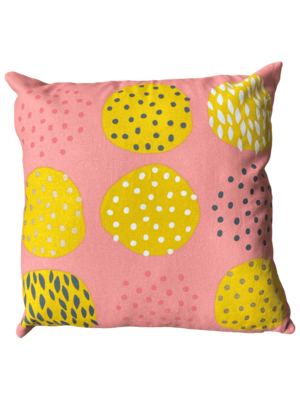 Coussin rose motifs jaune citron
