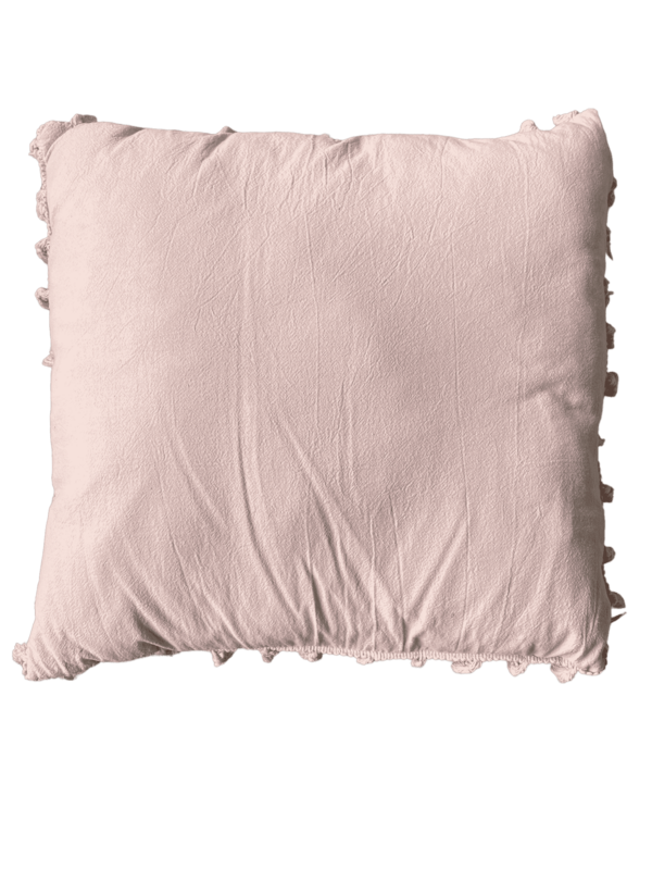 Coussin rose pale pompons