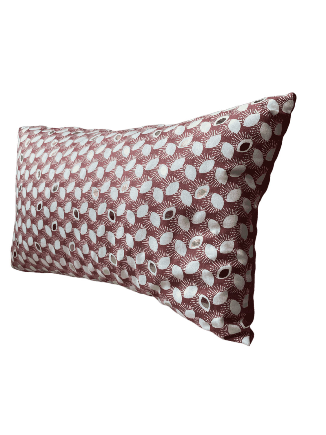 Coussin rectangle terracotta motifs blancs dorés