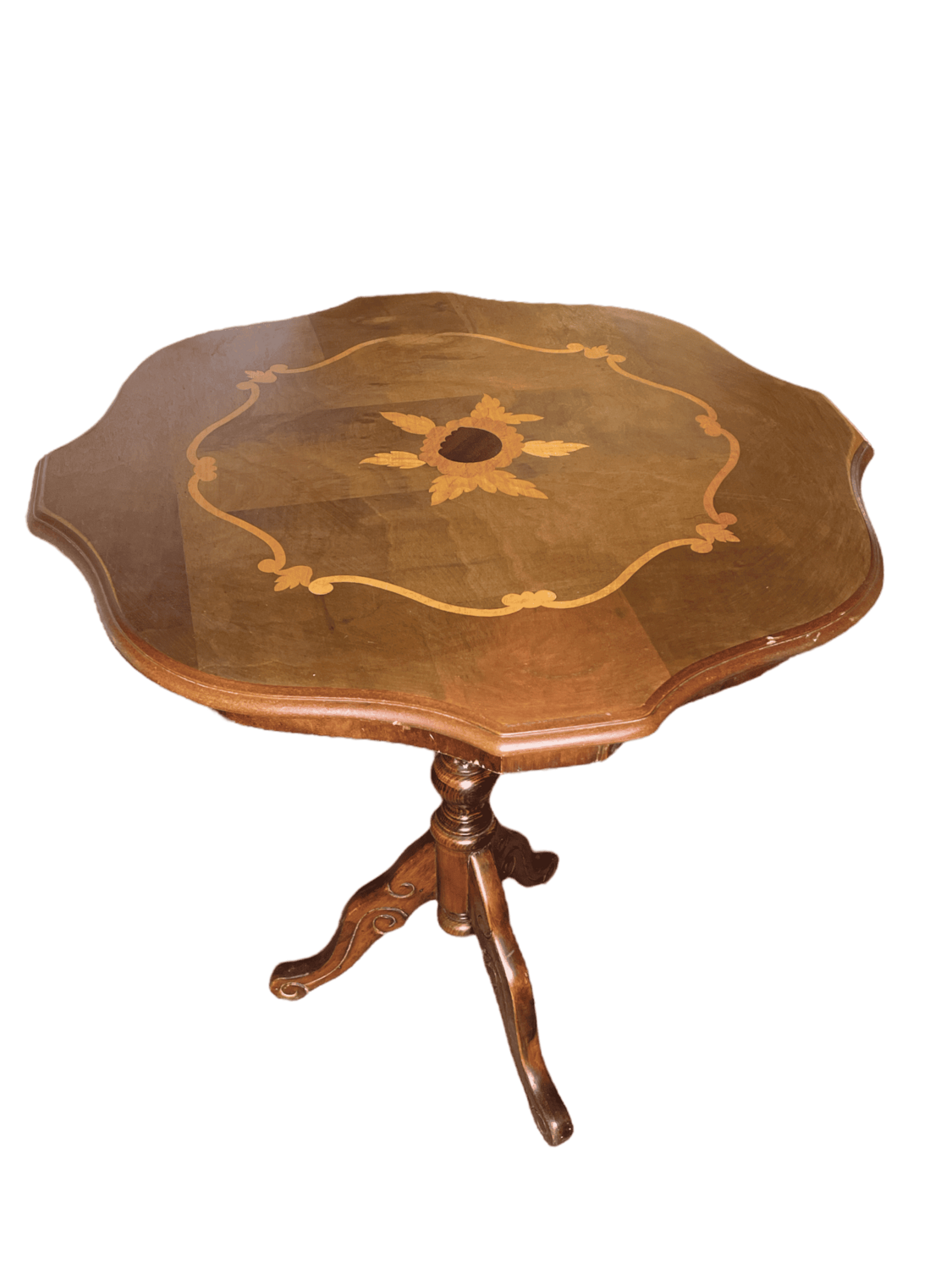 Guéridon bois plateau ajouré marqueterie