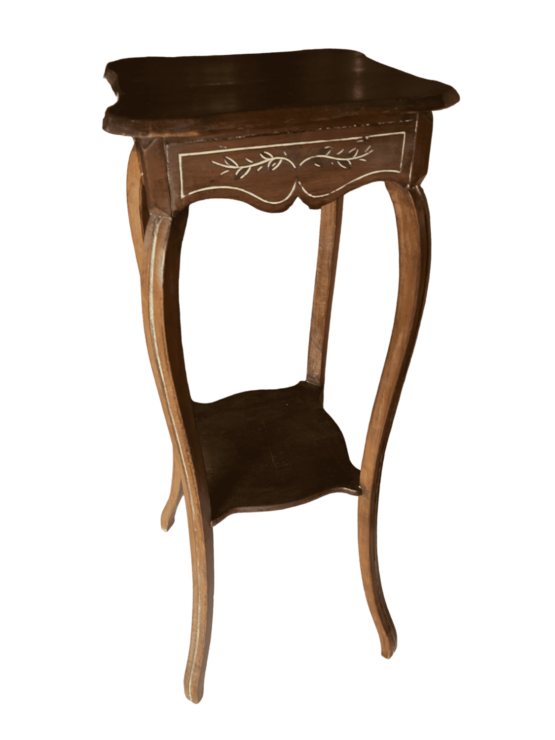 Guéridon bois petit foncé motifs doré