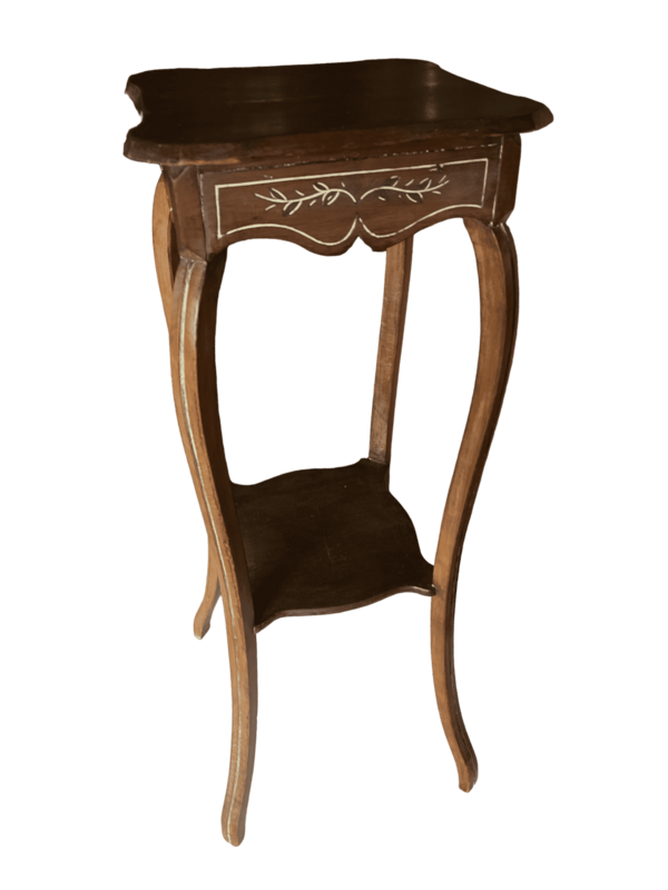 Guéridon bois petit foncé motifs doré