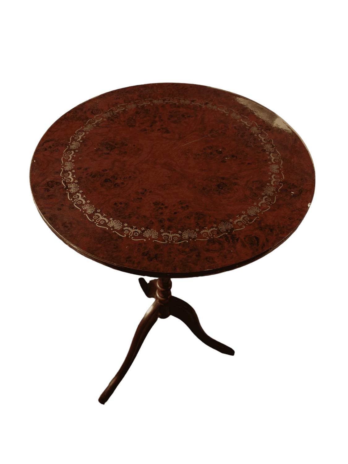 Guéridon bois haut foncé motifs