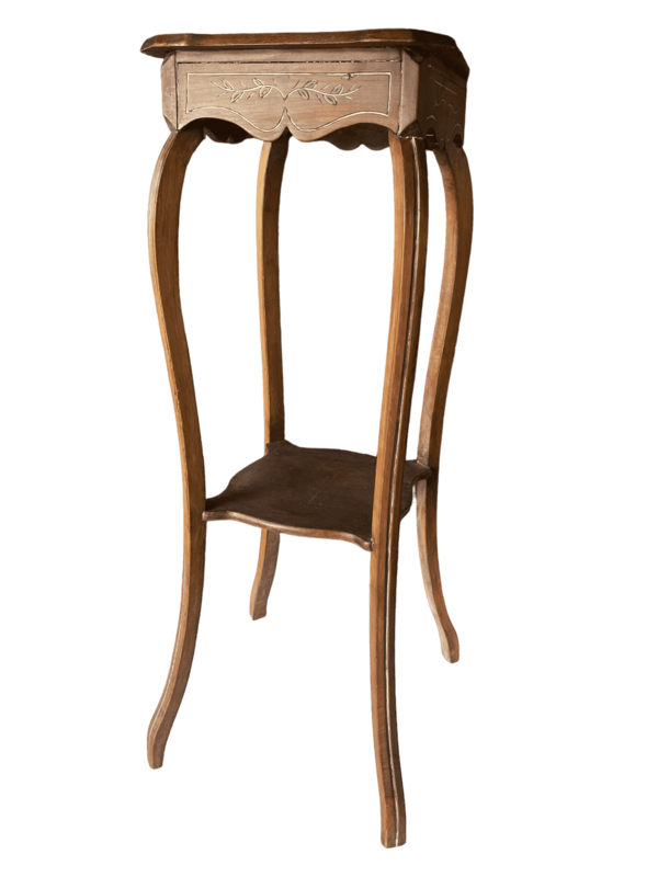 Guéridon bois petit foncé motifs doré