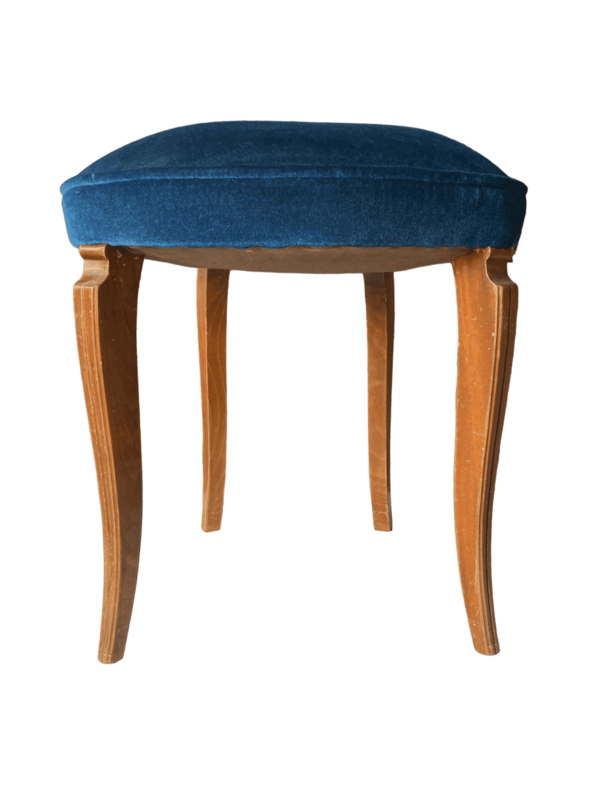 Tabouret bois assise velours bleu foncé