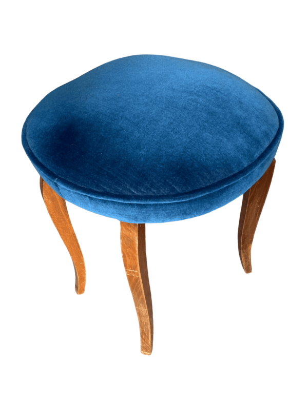 Tabouret bois assise velours bleu foncé Tabouret bois assise velours bleu foncé