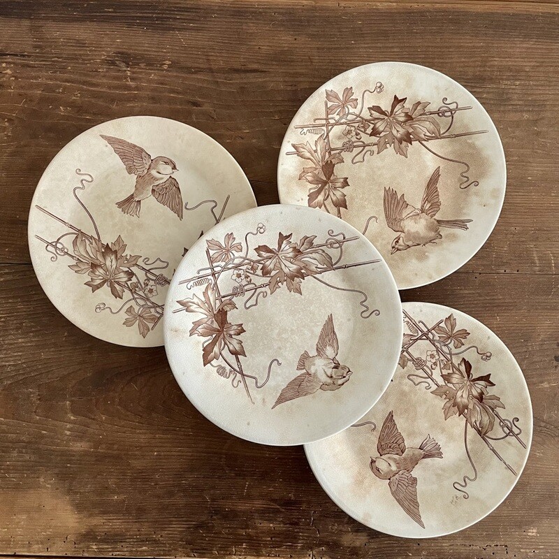 Plat sur pied bas compotier oiseaux marron
