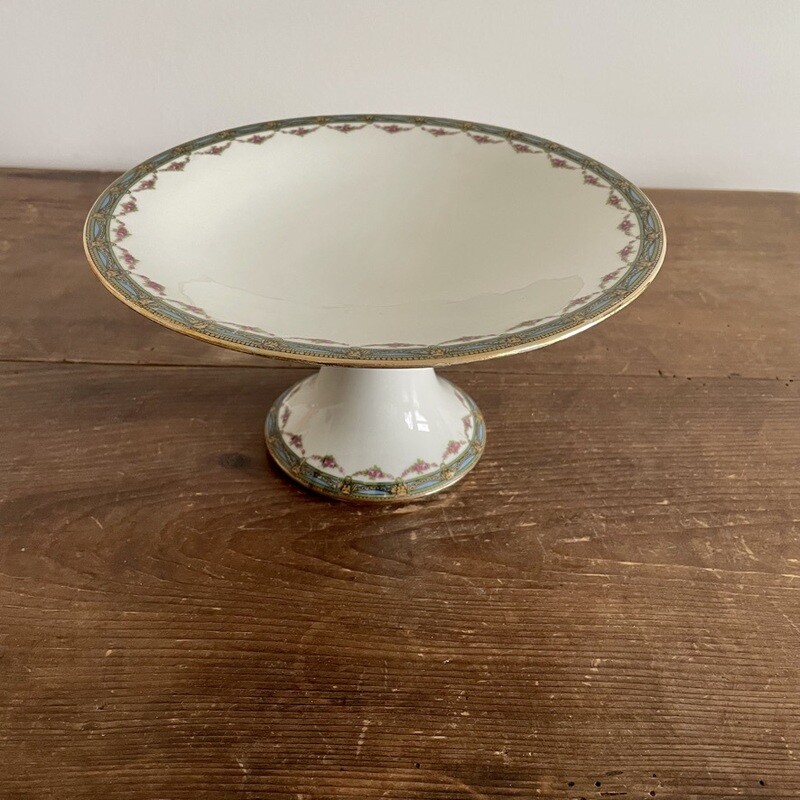 Plat sur pied compotier liseré vert fleurs