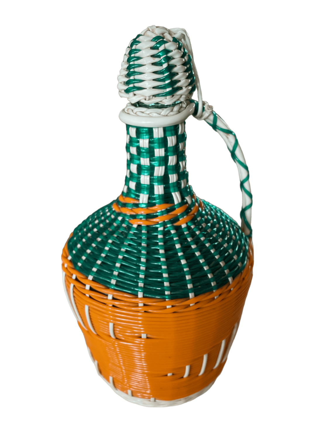 Bouteille scoubidou verte et orange Bouteille scoubidou verte et orange