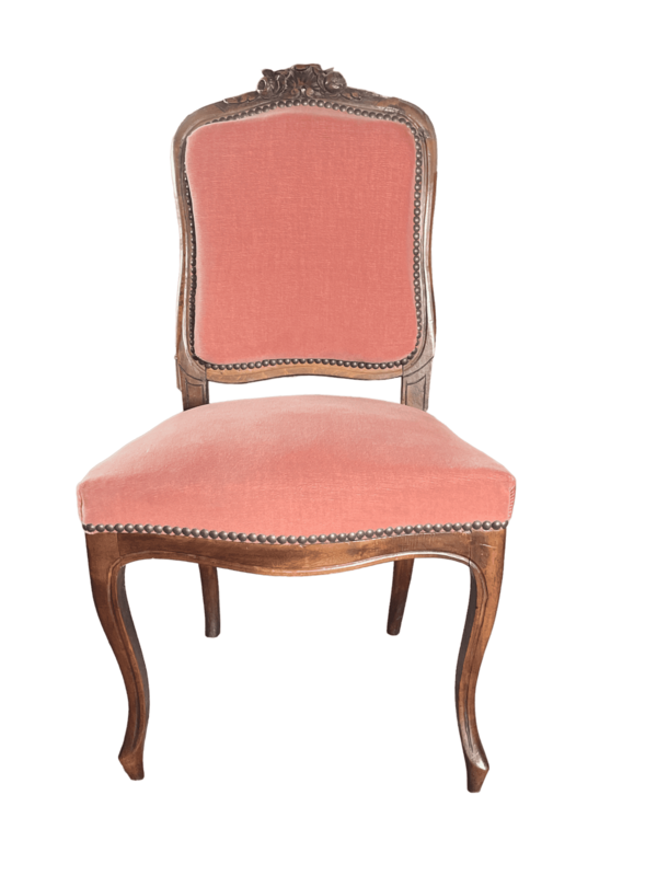 Chaise bois velours rose style Louis XV