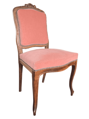 Chaise bois velours rose style Louis XV