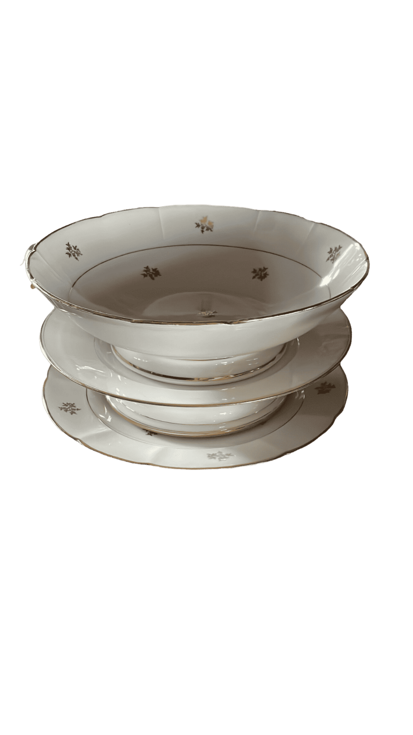 Plat sur pied bas porcelaine blanc doré