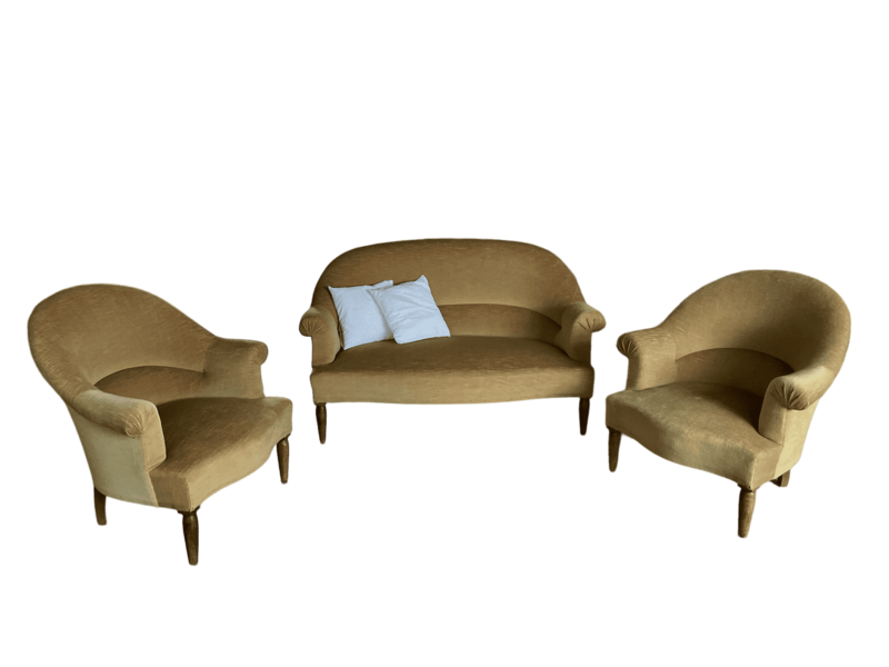 Salon crapaud velours beige