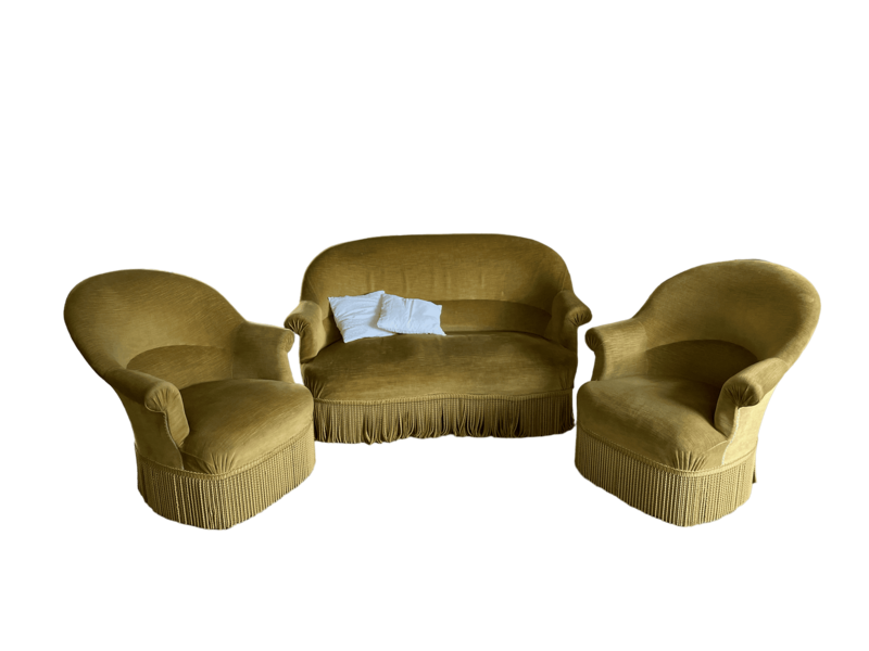 Salon crapaud velours jaune