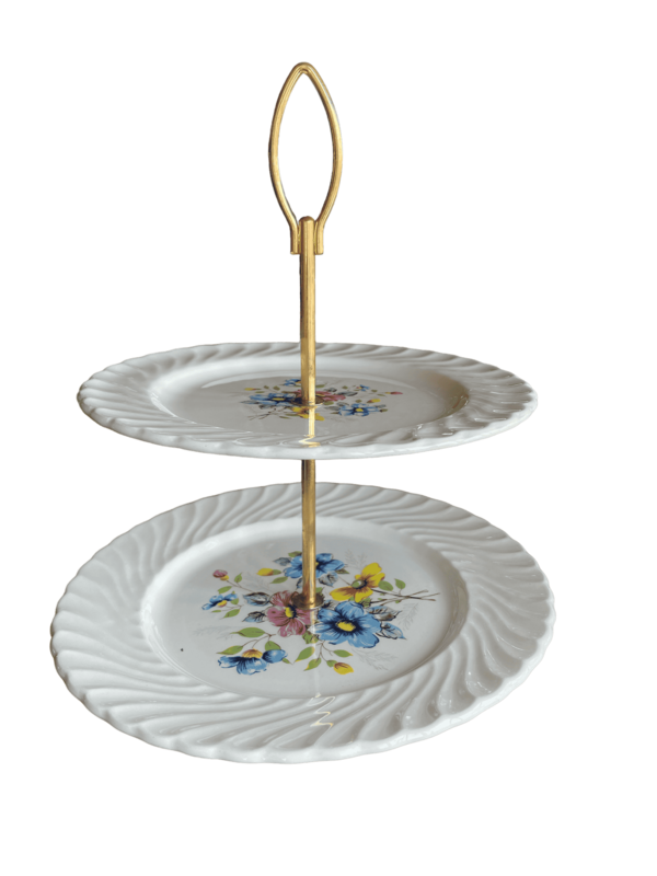 Serviteur 2 étages porcelaine blanc fleuri