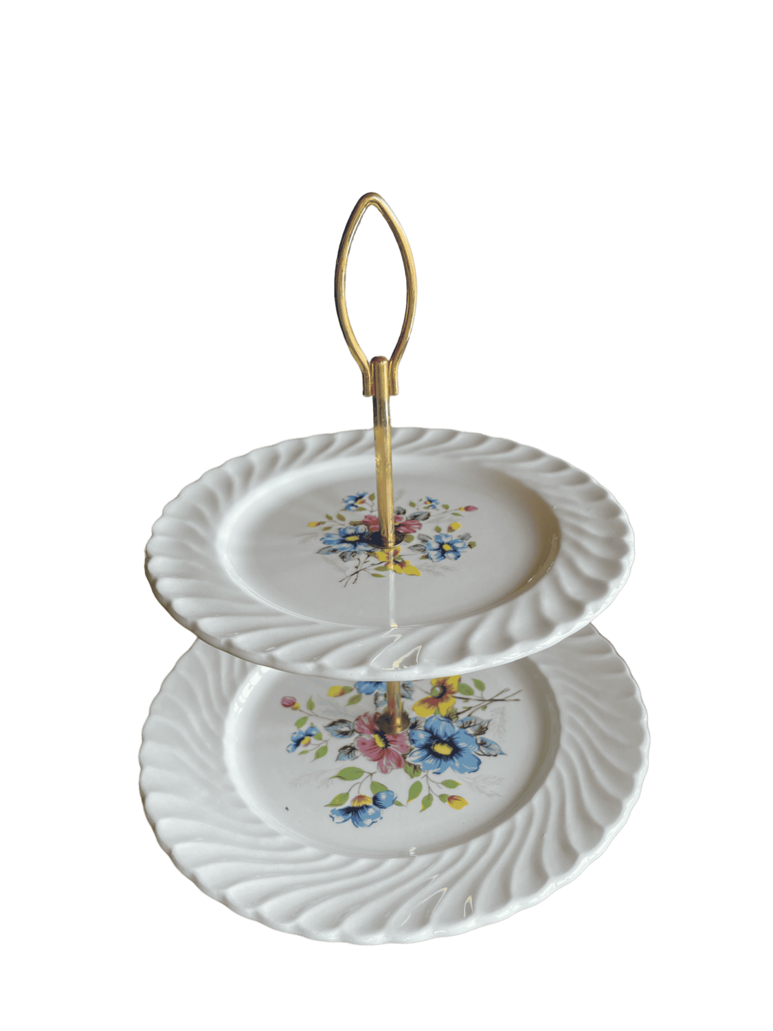 Serviteur 2 étages porcelaine blanc fleuri