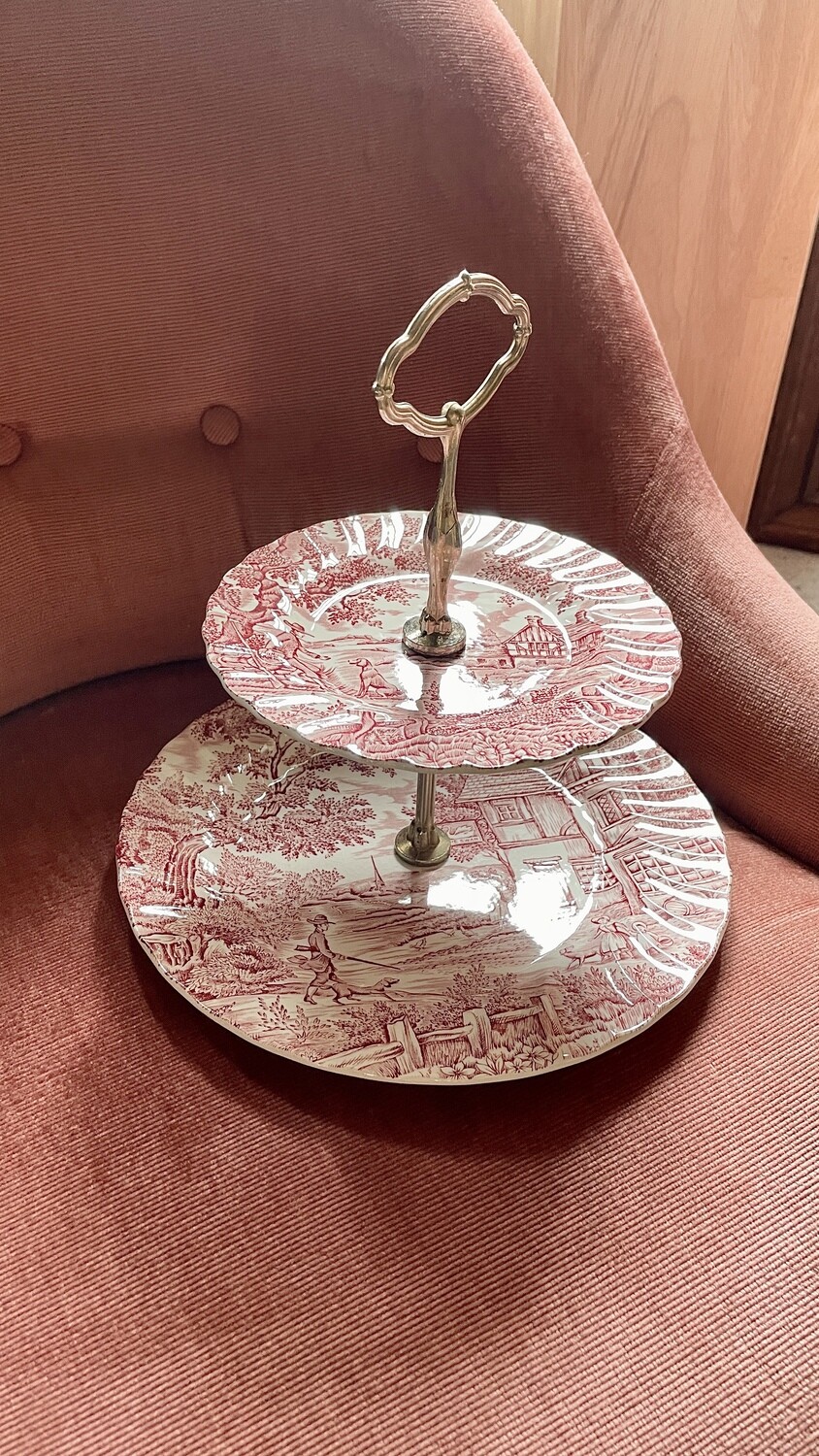 Serviteur 2 étages porcelaine rose