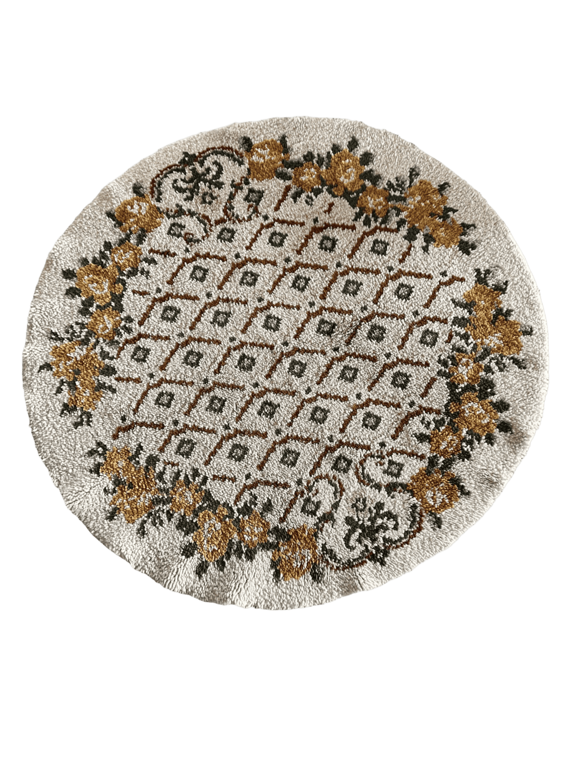 Tapis rond laine vert blanc cassé