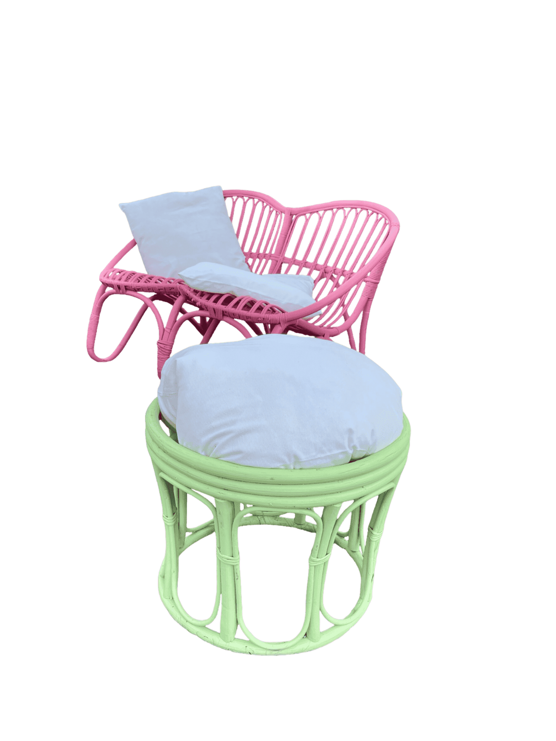 Tabouret rotin vert avec coussin