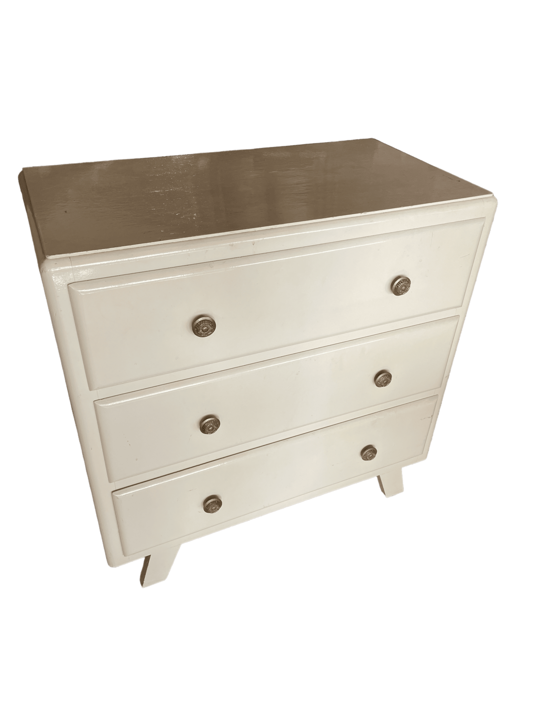 Commode blanche boutons doré