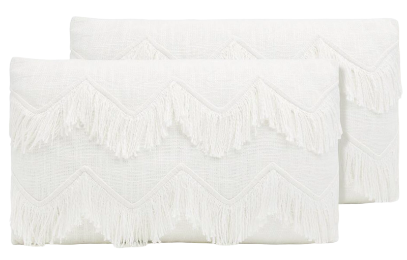 Coussin blanc franges rectangle