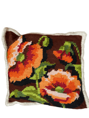 Coussin crochet coquelicots