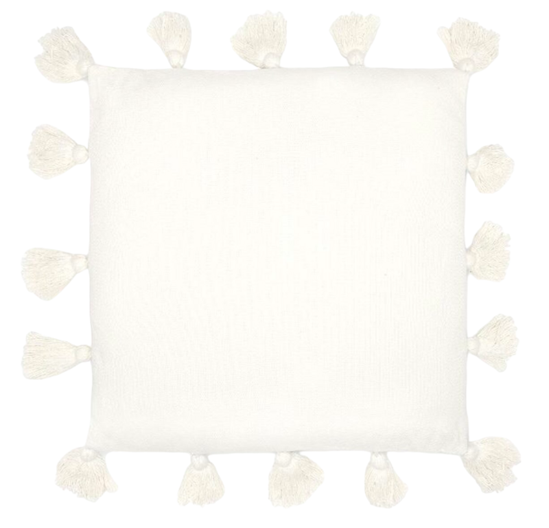 Coussin blanc pompons carré