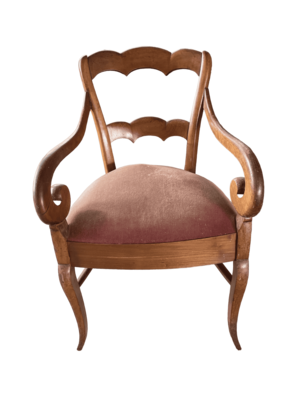 Fauteuil bois assise velours rose accoudoirs volutes Fauteuil bois assise velours rose accoudoirs volutes