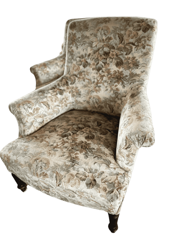 Fauteuil velours fleuri style Napoléon III