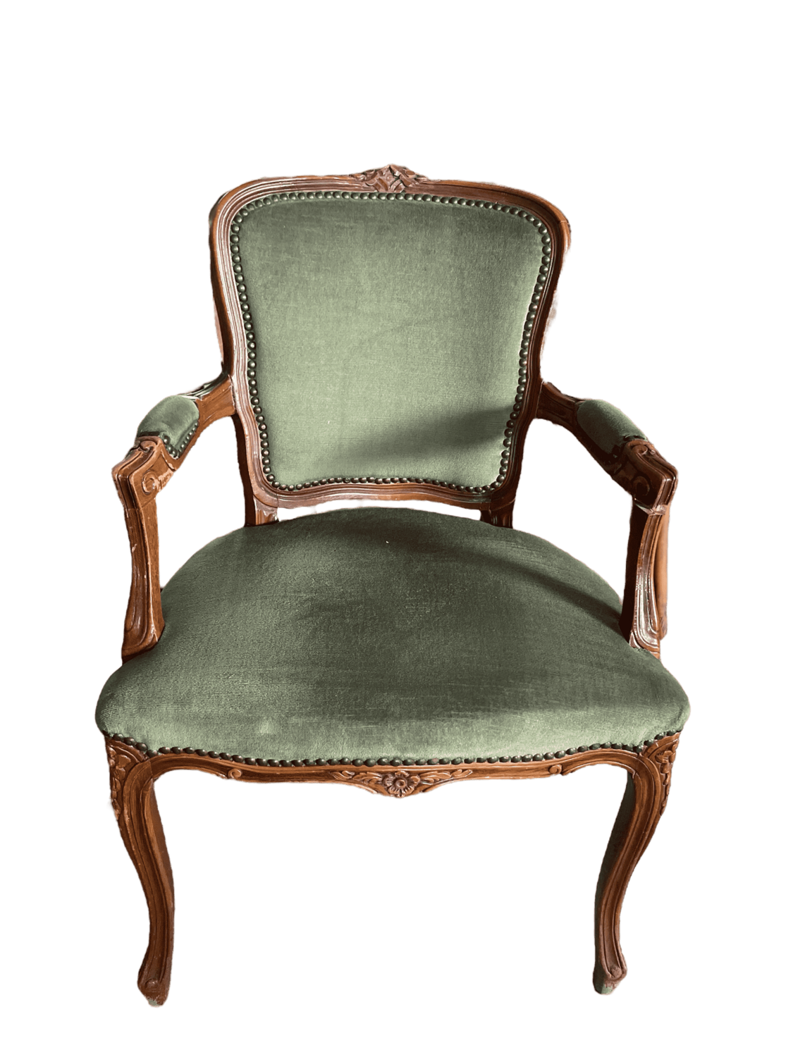 Fauteuil velours vert Louis XV