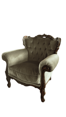 Fauteuil velours vert baroque Louis XV