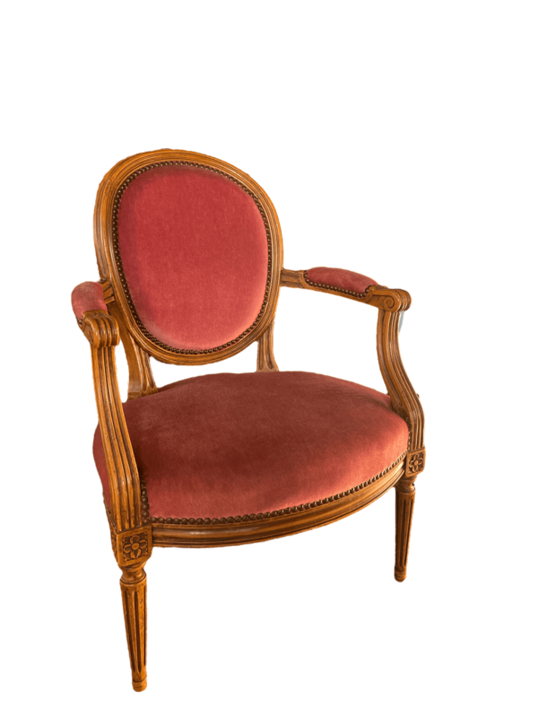 Fauteuil velours cabriolet Louis XV
