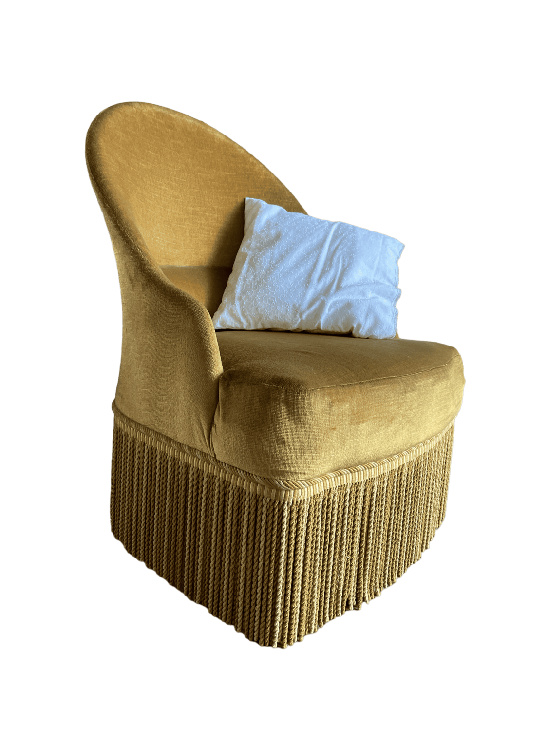 Fauteuil crapaud velours jaune or sans accoudoirs