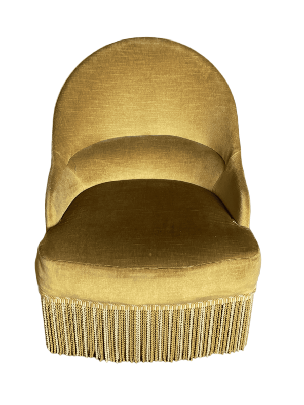Fauteuil crapaud velours jaune or sans accoudoirs