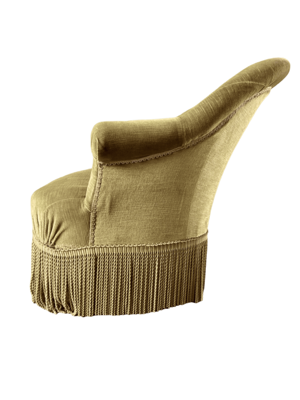 Banquette crapaud velours jaune franges