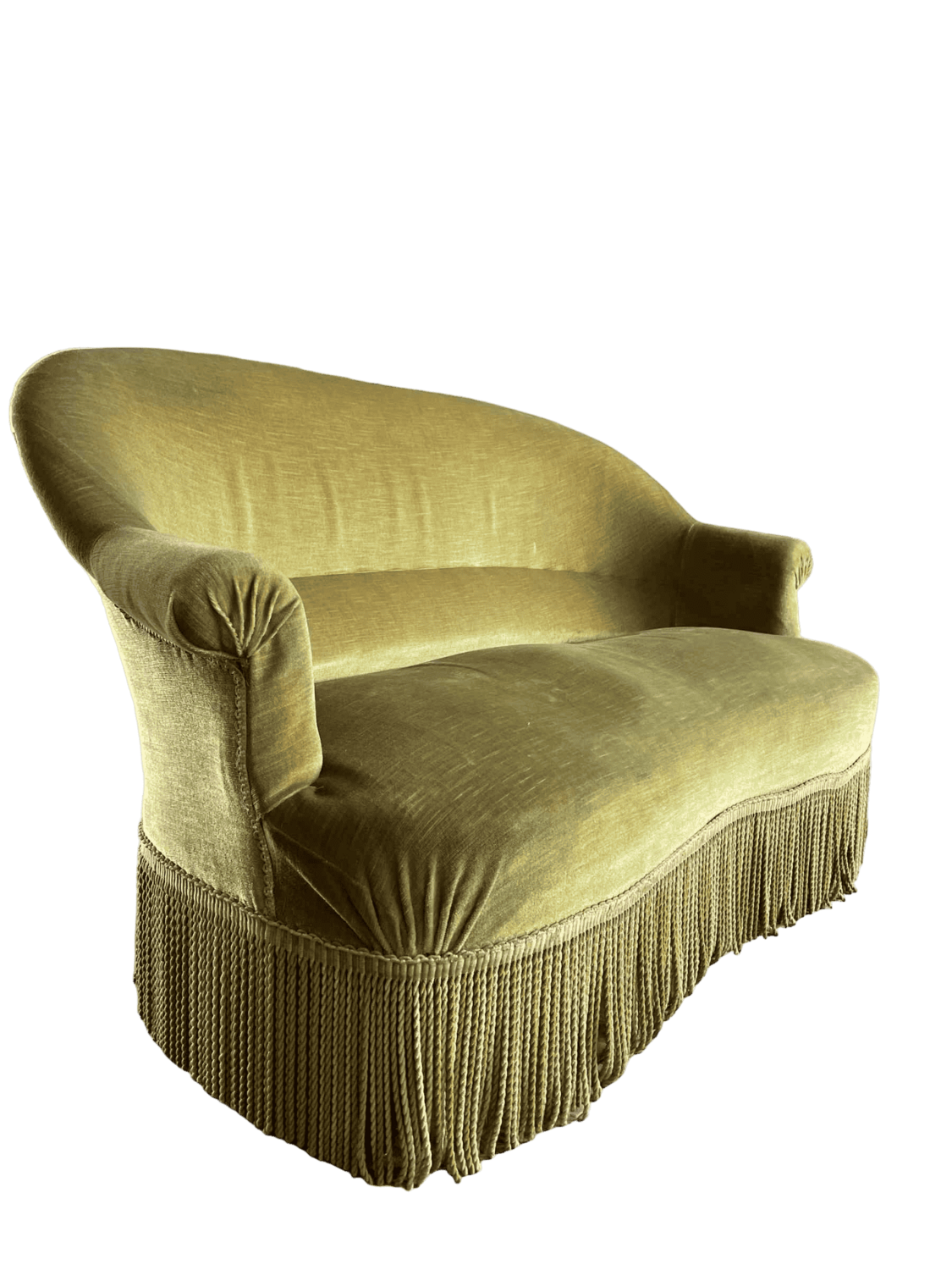 Banquette crapaud velours jaune franges